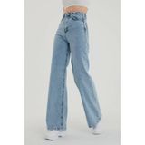 Lavajeans Süper Yüksek Bel Likralı Kar Yıkamalı Geniş Paça Kot Pantolon Wide Leg Açık Mavi