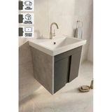 Lavanta 50 Cm Lavabolu Alt Banyo Dolabı, Banyo Dolabı, Seramik Lavabo Dahil , Retro Gümüş-Antrasit