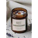 Lavanta Dekorlu Doğal Soya Mumu - Lavanta Kokulu Ahşap Fitilli Aromaterapi Mum - 240 cc - Beyaz