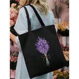Lavanta Tasarım Siyah Kanvas Tote Bag Bez Çanta, Pinterest Çanta, Kitap Çantası - 10D-Krem