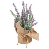 Lavanta Yapay Çiçek, Dekoratif Buket, Mor, Jüt Kumaş Saksılı, 28 cm, Ev Dekorasyonu için Şık Doğal Görünümlü