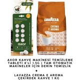 Lavazza Crema E Aroma Çekirdek Kahve 1 kg + Axor Kahve Makinesi Temizleme Tableti 8'li Set - 1000 gram