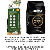 Lavazza Qualità Black Oro Çekirdek Kahve 1 kg + Axor Kahve Makinesi Temizleme Tableti 8'li Avantaj Paketi