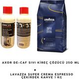Lavazza Super Crema Çekirdek Kahve 1 kg + Axor De-Caf Sıvı Kireç Çözücü 250 ml Seti