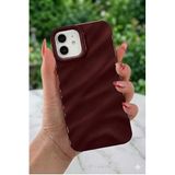 Lavderuar iPhone 12-12 Pro İle Uyumlu 3D Dalga Efektli Glossy Finish Premium Koruma Kılıfı - Deep Plum