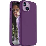 Lavderuar iPhone 14 Plus / 15 Plus ile Uyumlu İçi Kadife Lansman Silikon Kılıf – Kamera Korumalı, Darbe Emici, Premium Yumuşak Kapak Derin mor