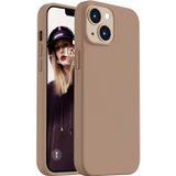 Lavderuar iPhone 14 Plus / 15 Plus ile Uyumlu İçi Kadife Lansman Silikon Kılıf – Kamera Korumalı, Darbe Emici, Premium Yumuşak Kapak Kahverengi