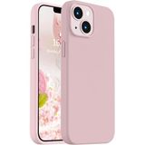 Lavderuar iPhone 14 Plus / 15 Plus ile Uyumlu İçi Kadife Lansman Silikon Kılıf – Kamera Korumalı, Darbe Emici, Premium Yumuşak Kapak Pudra