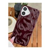 Lavderuar iPhone 16 İle Uyumlu 3D Dalga Efektli Glossy Finish Premium Koruma Kılıfı - Deep Plum