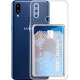 Lavderuar Samsung A10S İle Uyumlu Yüksek Kalite Özel Kartlıklı Şeffaf Telefon Kılıfı – Arka Cepli Cüzdanlı Silikon Koruyucu Kapak, Darbe Emici Esnek TPU, Günlük Kullanıma Uygun SZR03