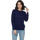 Lavella Kadın Sıfıryaka Yaka Baklava Dilim Taşlı Kazak BGL-ST05080 - Lacivert - M - L