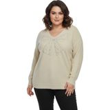 Lavella Kadın V Yaka Inci Modelli Sakallı Triko Kazak BGL-ST05078 - Taş - M - L