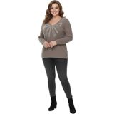 Lavella Kadın V Yaka Inci Modelli Sakallı Triko Kazak BGL-ST05078 - Vizon - M - L