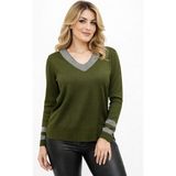 Lavella Kadın V Yaka Kol Yaka Simli Kazak 12785 BGL-ST04223 - Haki - M - L