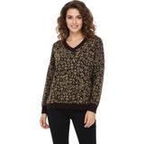 Lavella Kadın V Yaka Leopar Desen Sakallı Triko Kazak BGL-ST05079 - Kahverengi - M - L