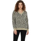 Lavella Kadın V Yaka Leopar Desen Sakallı Triko Kazak BGL-ST05079 - Krem - M - L