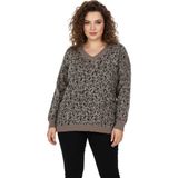 Lavella Kadın V Yaka Leopar Desen Sakallı Triko Kazak BGL-ST05079 - Vizon - M - L