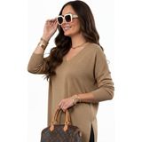 Lavella Kadın V Yaka Yaka Simli Kazak 12815 BGL-ST04225 - Camel - M - L