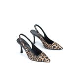 Lavender Esnek Yumuşak Kaymaz Taban (8 cm) Leopar Açık Lastikli Kadın Topuklu Ayakkabı
