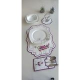 Lavender Flower 18 Parça Linen Kumaş Amerikan Servis Seti - 35 x 47 cm - Açık Krem
