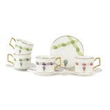 Lavender Temalı Porselen Kahve Fincan Takımı, Altın Detaylı Kulplar, 120cc, 2'li Set, Renkli Desen