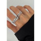Lavian Accessories 2’li Amelia Zirkon Taşlı Çapraz Gümüş Yüzük Seti (AYARLANABİLİR)