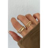 Lavian Accessories 2’li Amelia Zirkon Taşlı Gold Çapraz Yüzük Seti (AYARLANABİLİR)
