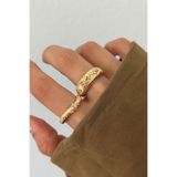Lavian Accessories Lily Gold 2’li Taş Detaylı Yüzük Seti (AYARLANABİLİR)