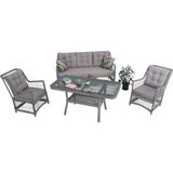 Lavida Bahçe Oturma Takımı | Rattan Bahçe Balkon Takımı | 3+1+1 ve Sehpa - 140x70 - Gri