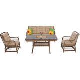Lavida Bahçe Oturma Takımı | Rattan Bahçe Balkon Takımı | 3+1+1 ve Sehpa - 140x70 - Kahverengi