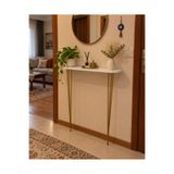 Lavientohome Beyaz Gold Ayaklı Dresuar 70 cm Dar Antre Hol Konsolu – İnce Metal Ayaklı Dekoratif Dresuar