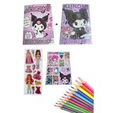 LAVİER 2 Adet Boyama Kitabı 12Adet Kuru Kalem 21 Pcs Sticker Kırtasiye Seti Toplam 35 Pcs 5'li Set