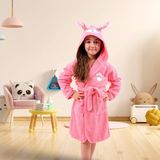 Lavin Kapşonlu Çocuk Bornozu Tavşan Nakışlı Biyeli - Pembe - 9 - 10 Yaş