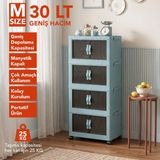 Lavine ”medıum” 4 Katlı Portatif Dolap Organizer 30LT Çok Amaçlı Mıknatıs Kapaklı, Katlanır, Tekerlekli - Bebe Mavisi