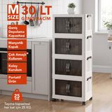 Lavine ”medıum” 4 Katlı Portatif Dolap Organizer 30LT Çok Amaçlı Mıknatıs Kapaklı, Katlanır, Tekerlekli - Beyaz
