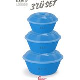 Lavinger Kapaklı Hamur Leğeni Un Kabı Çok Amaçlı 3'lü Set 4, 6 ve 8 Litre - Mavi