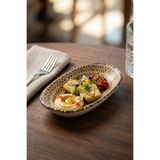 LAVİNİA Bonna Porselen Mezopotamya Mozaik Siyah Gourmet Oval Kayık Tabak 19*11 cm 200 Cc-Meze Tabağı-2'Li Set
