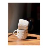LAVINIA CERAMIC Turuncu Papatya Kabartmalı El İşçiliği Seramik Çay ve Kahve Kupa Bardak İkili Set