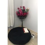 Lavinia Puf Siyah yuvarlak Mini Yer Pufu,yer Minderi