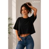 LAVİNİM Kadın Crop Boy Oversize Basic Tişört Salaş Kesim Pamuklu