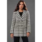LAVİNİM Kadın Ekose Desenli Kruvaze Blazer Ceket - Siyah Beyaz Tüvit Ceket