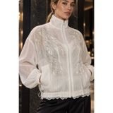 LAVİNİM Kadın Premium Transparan Modal Ceket İçi Komple Dantel Astarlı Payet İşlemeli Bomber Ceket