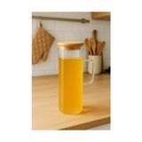 Lavino 3 Parça 400 ml Borosilikat Yağlık - Bambu Altlık ve 2 Adet Bambu Kapaklı Cam Yağdanlık - Option-1