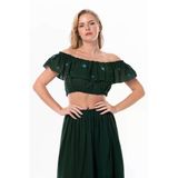 Lavinya Vual Lastik Detaylı Nakışlı Yazlık Crop Bluz Yeşil Ysl L/Xl Yeşil