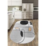 Lavita Home Dijital Baskı Yıkanabilir Kaymaz Gri Oval Salon Halısı Mutfak Halısı Yolluk ve Paspas - 80 x 150 cm - Gri - Siyah