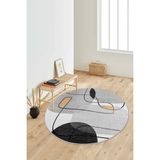 Lavita Home Dijital Baskı Yıkanabilir Kaymaz Gri Yuvarlak Salon Halısı Mutfak Halısı ve Paspas - 100 x 100 cm - Siyah - Gri