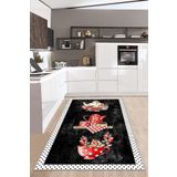 Lavita Home Dijital Baskı Yıkanabilir Kaymaz Leke Tutmaz Siyah Mutfak Halısı Yolluk Ve Paspas