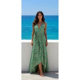 laviyonsa Asimetrik kesim uzun İpek T kolsuz kemerli elbise (STD 36-44)