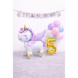 Laviyosa Unicorn Doğum Günü Süsleme Seti Tekerlekli Unicorn Folyo Balon, Gold Rakam ve İyi Ki Doğdun Banner