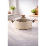 LAVONNI Eco Diez 20 cm Granit Derin Tencere Cappuccino | Cam Kapaklı Yapışmaz Tencere | Çizilmeye Dayanıklı | 2,3 L Derin Tencere | Pilav , Çorba Sulu Yemek Tenceresi